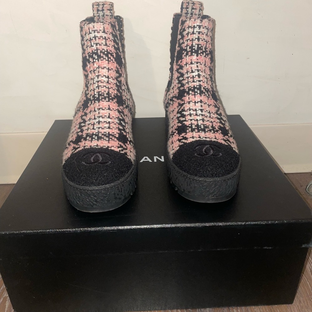 Authentic Chanel tweed booties